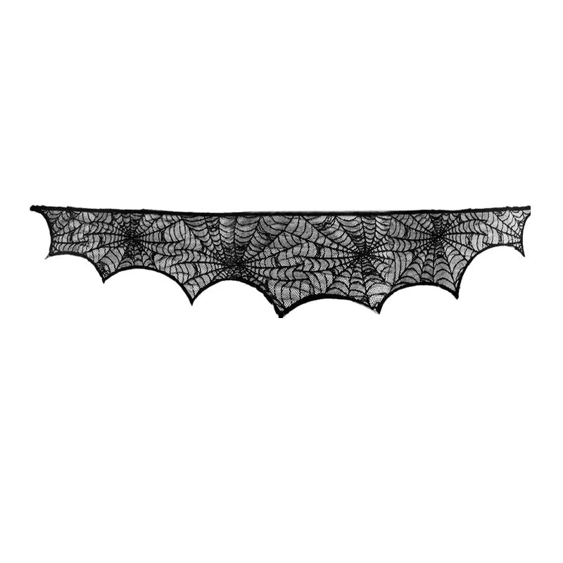 Halloween Decoration Black Lace Spiderweb Fireplace Mantle Scarf Cover Festive Party Supplies 45 X 243cm 18 x 96 inch