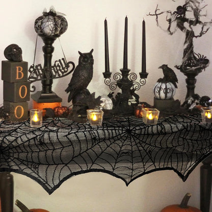 Halloween Decoration Black Lace Spiderweb Fireplace Mantle Scarf Cover Festive Party Supplies 45 X 243cm 18 x 96 inch
