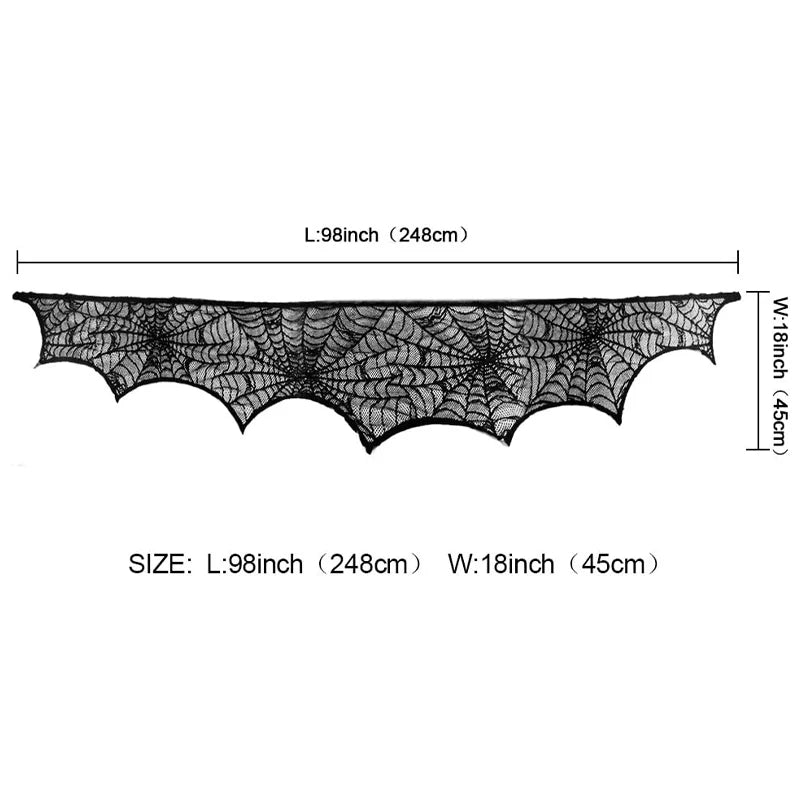 Halloween Decoration Black Lace Spiderweb Fireplace Mantle Scarf Cover Festive Party Supplies 45 X 243cm 18 x 96 inch