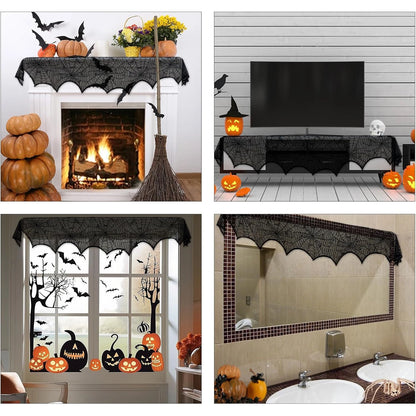 Halloween Decoration Black Lace Spiderweb Fireplace Mantle Scarf Cover Festive Party Supplies 45 X 243cm 18 x 96 inch