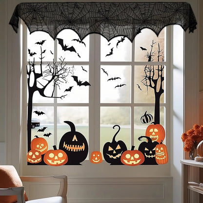 Halloween Decoration Black Lace Spiderweb Fireplace Mantle Scarf Cover Festive Party Supplies 45 X 243cm 18 x 96 inch