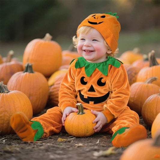 Pumpkin Baby Costume – Halloween Cosplay Jumpsuit (3–24M)